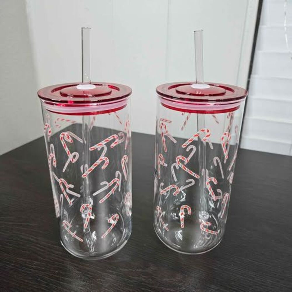 Candy Cane Glass Christmas Tumblers 2 Pack | NEW